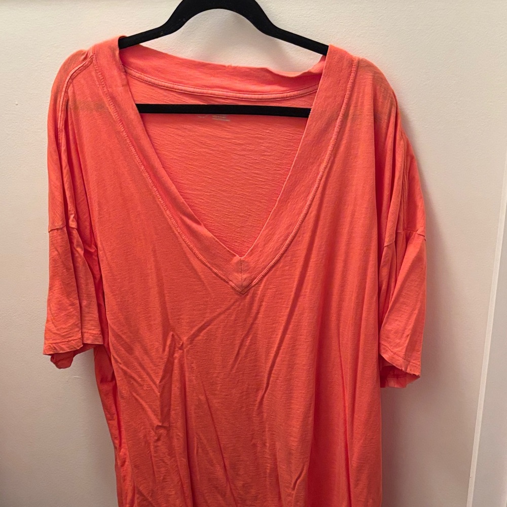 aerie Neon Coral boyfriend V-Neck Tee